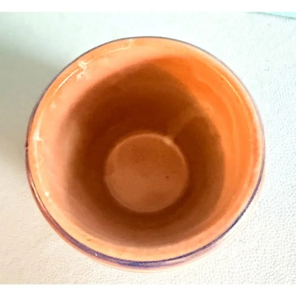 Italian Handpainted Majolica Signed Studio Pottery Cup Vase Blue Orange Wave